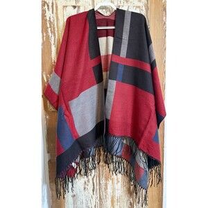 Kollie More Soft Wrap Shawl w/ tassels - Red Multi